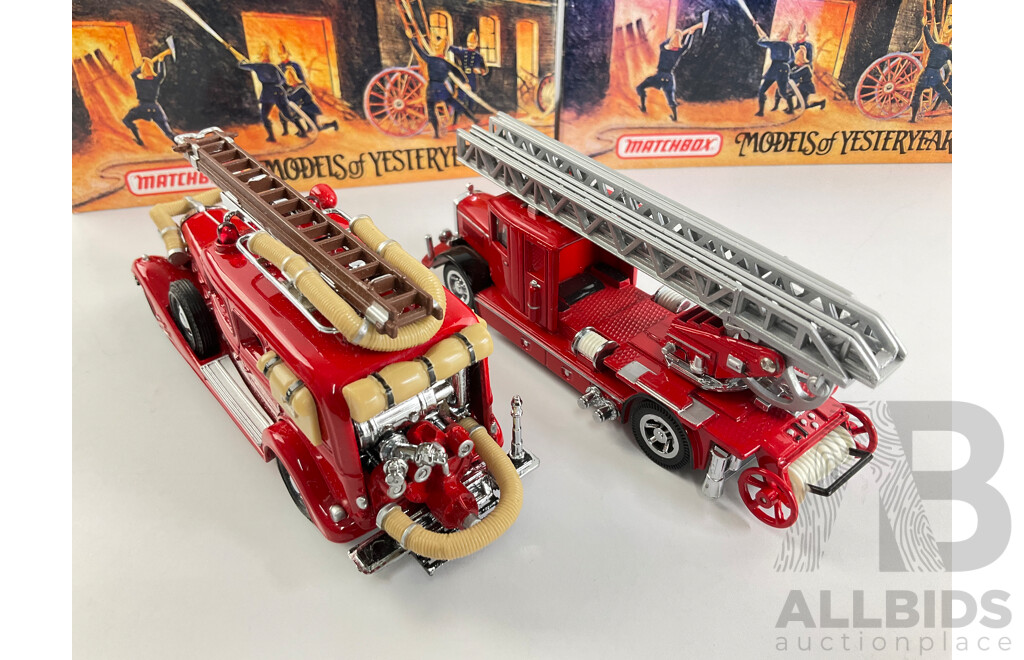 Matchbox Models of Yesteryear Fire Engine Series 1933 Cadillc Fire Wagon and 1932 Mercedes-Benz Ladder Truck