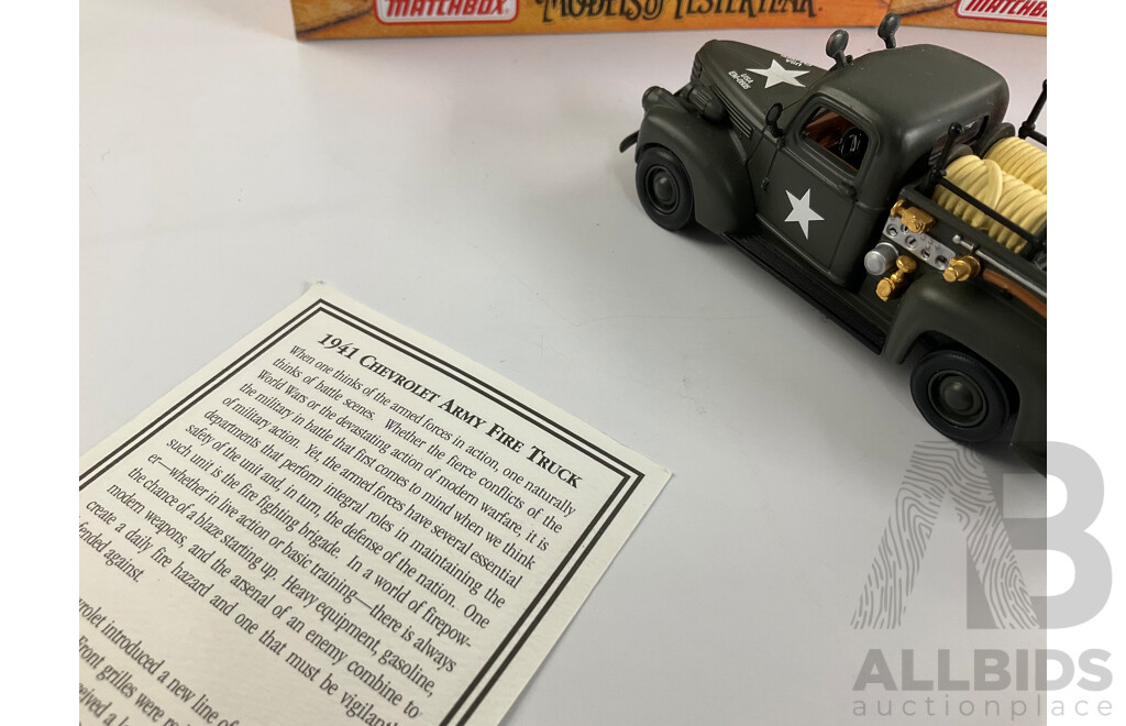 Matchbox Models of Yesteryear Fire Engine Series 1939 Bedford Pump and Hose Truck, 1941 Chevrolet Army Fire Truck