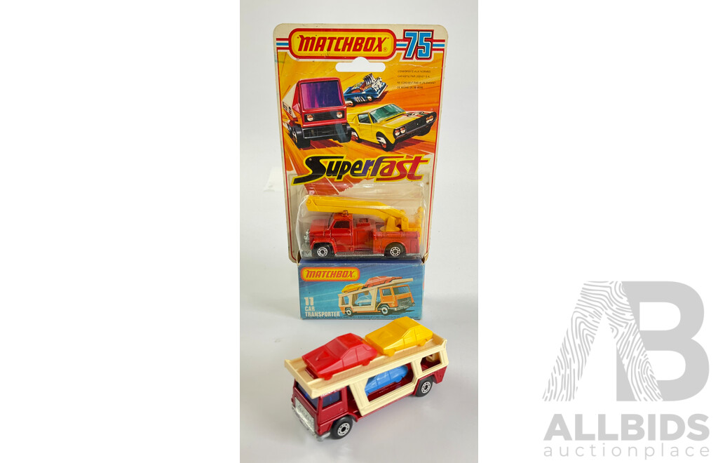 Vintage Matchbox 75 Car Transporter and Snorkel Fire Engine