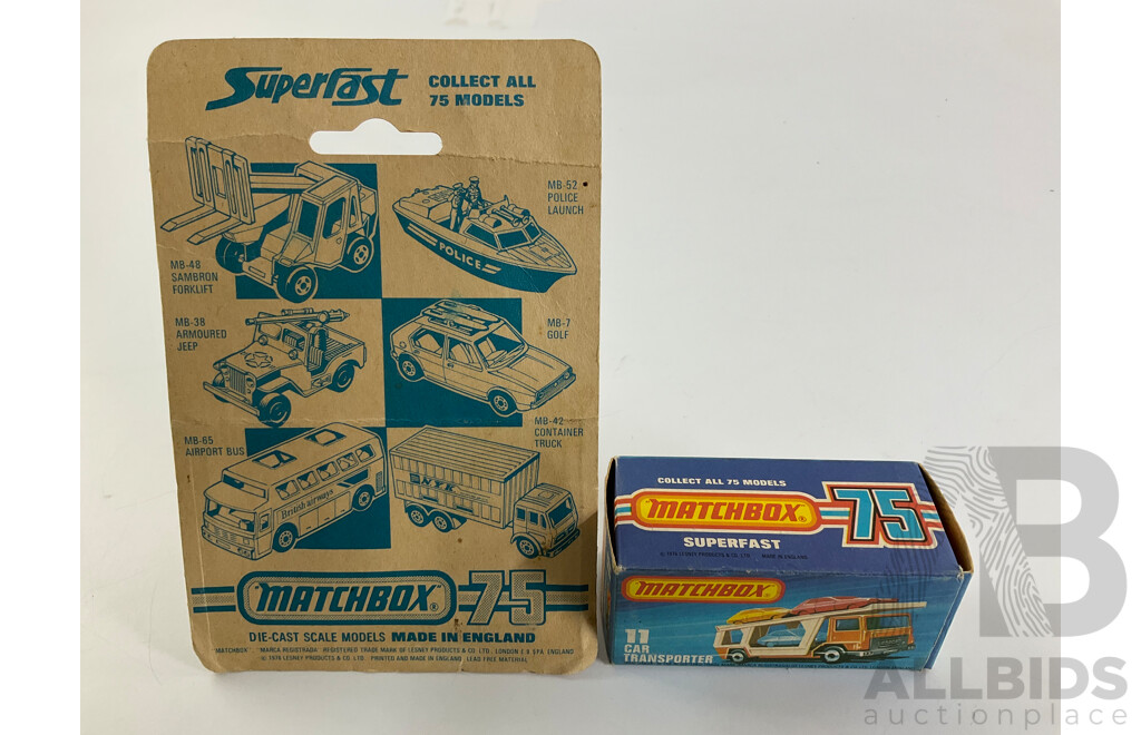 Vintage Matchbox 75 Car Transporter and Snorkel Fire Engine