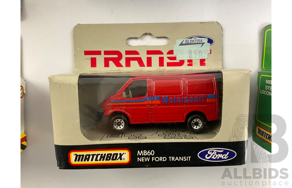 Vintage Matchbox Mitre Ten Formula Racing Team, Construction Road Roller, Age of Steam Locomotive, Ford Transit, Hot Wheels Mercedes 540 K