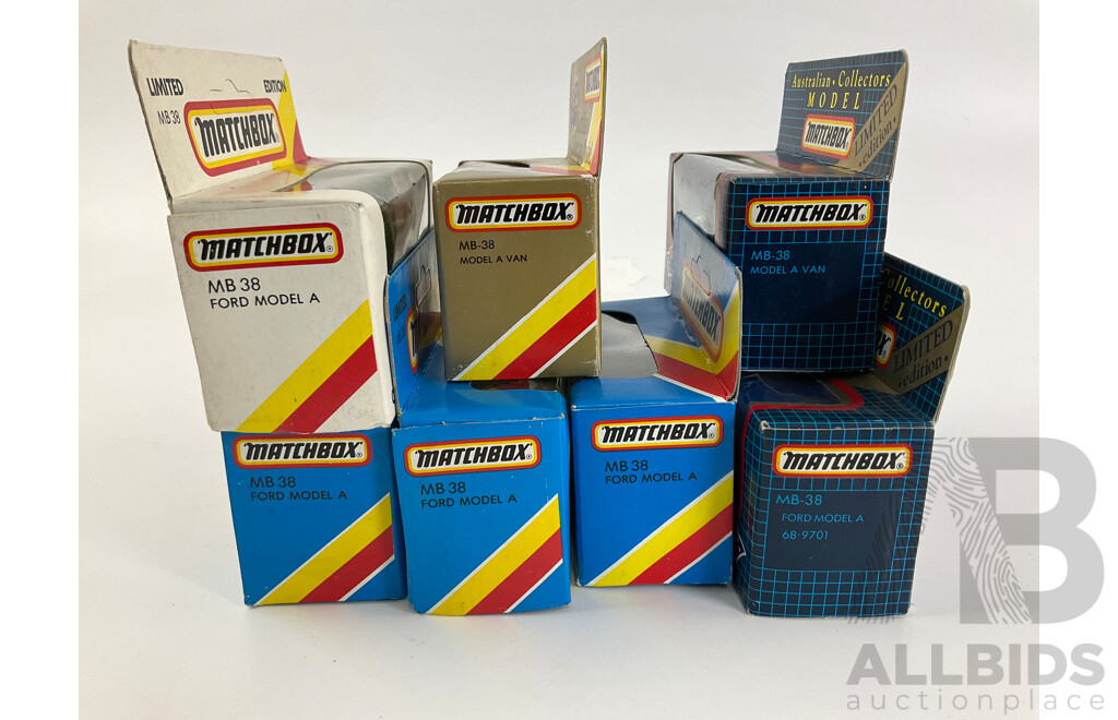 Seven Matchbox 1980's Collector's Models, Ford Model A Company Trucks Including Tandy, PMG, Matchbox Speed Shop, Weetbix, James Neal & Co