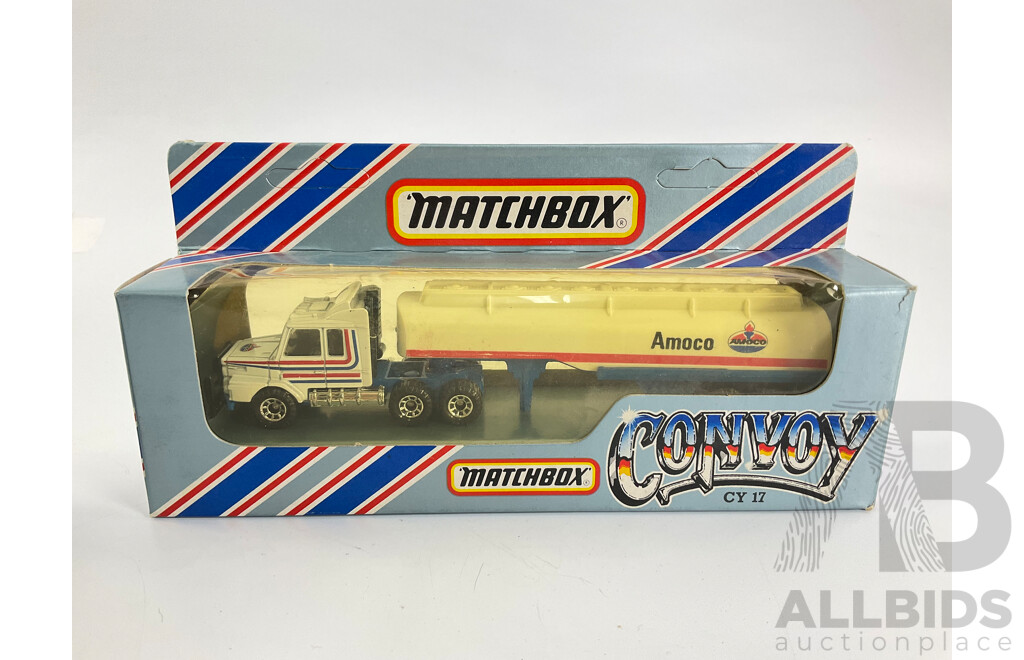 Vintage Matchbox Convoy Scania Petrol Tanker, Limited Edition Mitre Ten Truck and Mark Larkham Transporter