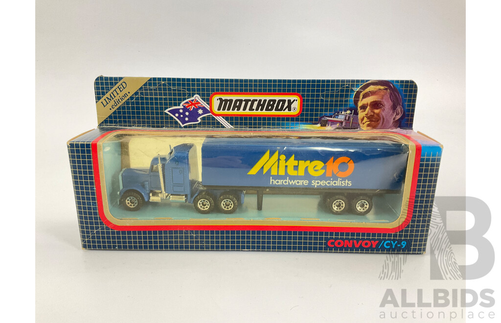 Vintage Matchbox Convoy Scania Petrol Tanker, Limited Edition Mitre Ten Truck and Mark Larkham Transporter