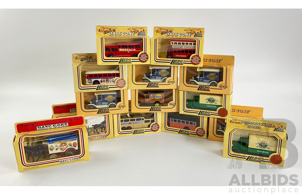 Collection of Lledo Days Gone Diecast Vehicles Including Trucks, Buses and Horse Drawn Carriages