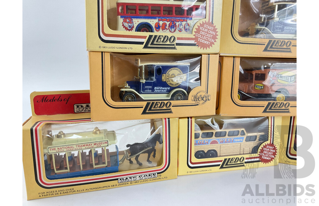 Collection of Lledo Days Gone Diecast Vehicles Including Trucks, Buses and Horse Drawn Carriages