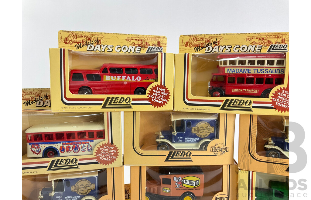 Collection of Lledo Days Gone Diecast Vehicles Including Trucks, Buses and Horse Drawn Carriages