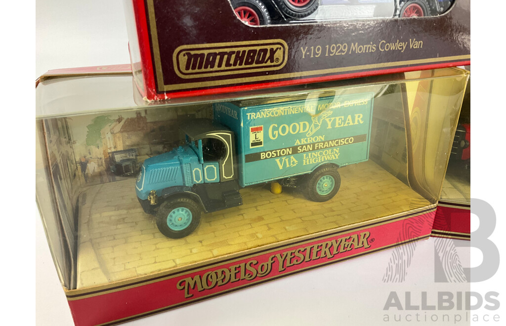 Matchbox Models of Yesteryear Trucks Including 1930 Mack, 1939 Bedford, 1910 Renault, 1929 Morris, 1930 Ford Model A
