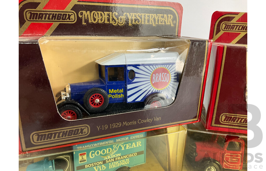 Matchbox Models of Yesteryear Trucks Including 1930 Mack, 1939 Bedford, 1910 Renault, 1929 Morris, 1930 Ford Model A