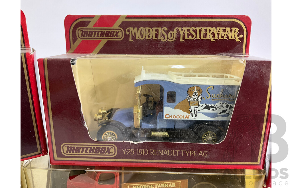 Matchbox Models of Yesteryear Trucks Including 1930 Mack, 1939 Bedford, 1910 Renault, 1929 Morris, 1930 Ford Model A