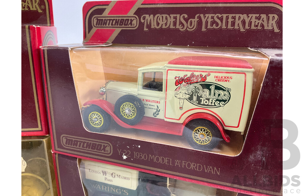 Matchbox Models of Yesteryear Trucks Including 1930 Mack, 1939 Bedford, 1910 Renault, 1929 Morris, 1930 Ford Model A