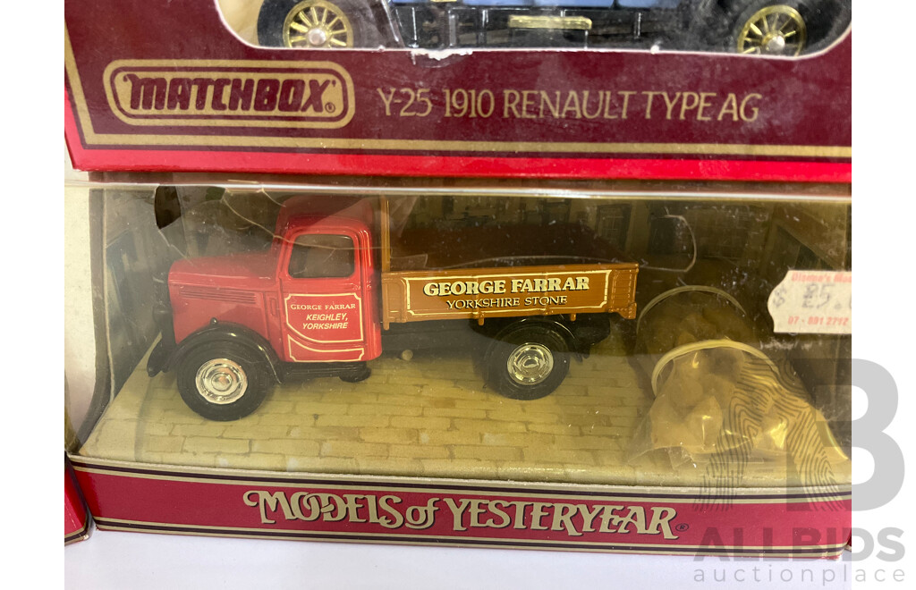 Matchbox Models of Yesteryear Trucks Including 1930 Mack, 1939 Bedford, 1910 Renault, 1929 Morris, 1930 Ford Model A