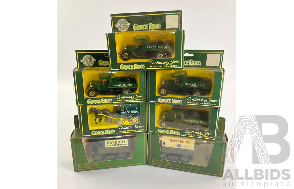 Vintage Matchbox Models of Yesteryear Harrods Vans and Grace Brothers Centenary Year Vehicles