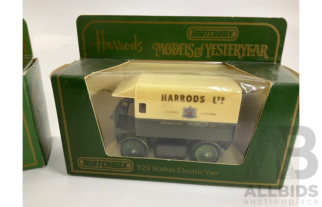 Vintage Matchbox Models of Yesteryear Harrods Vans and Grace Brothers Centenary Year Vehicles