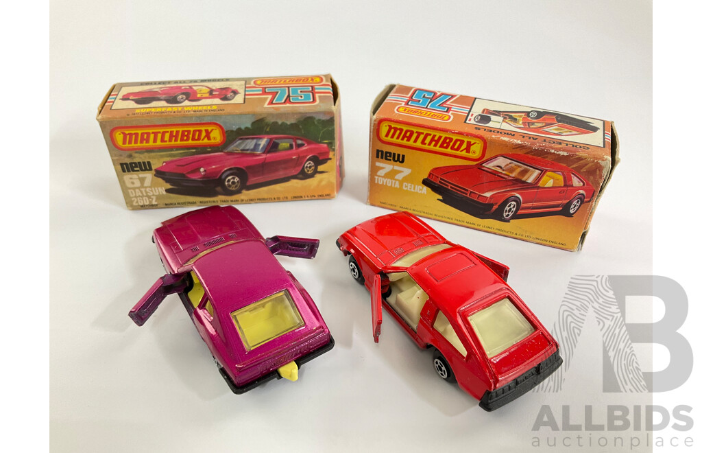Vintage Matchbox 75 Datsun 260Z and Toyota Celica with Original Boxes