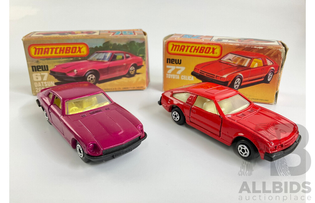 Vintage Matchbox 75 Datsun 260Z and Toyota Celica with Original Boxes