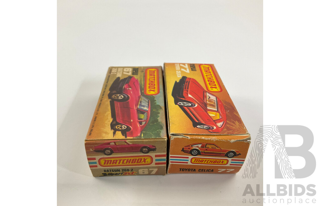 Vintage Matchbox 75 Datsun 260Z and Toyota Celica with Original Boxes