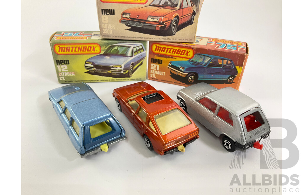 Vintage Matchbox 75 Vehicles Including Rover 3500, Citroen CX, Renault 5Tl with Original Boxes
