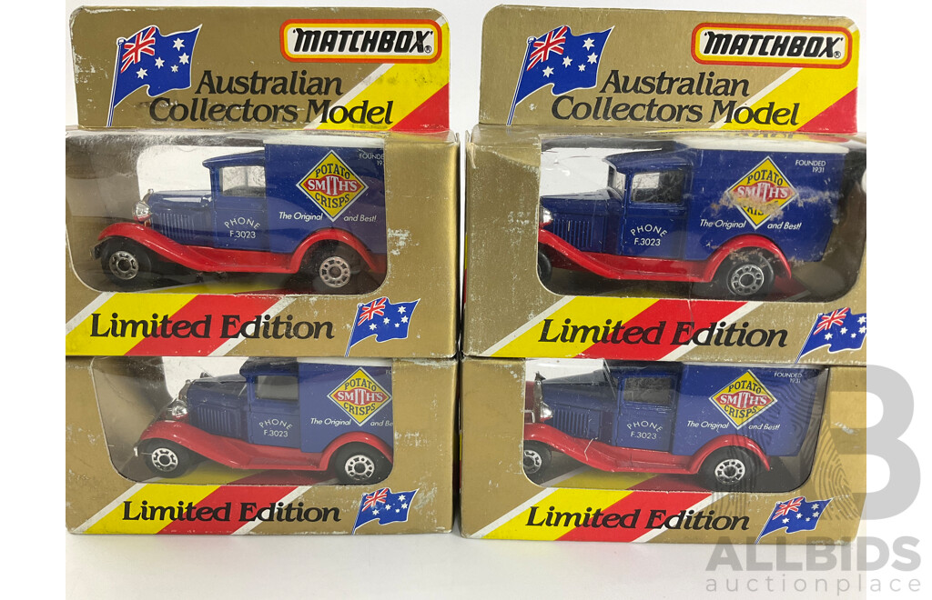 Four Matchbox Australian Collectors Edition Smiths Ford Model a Delivery Trucks
