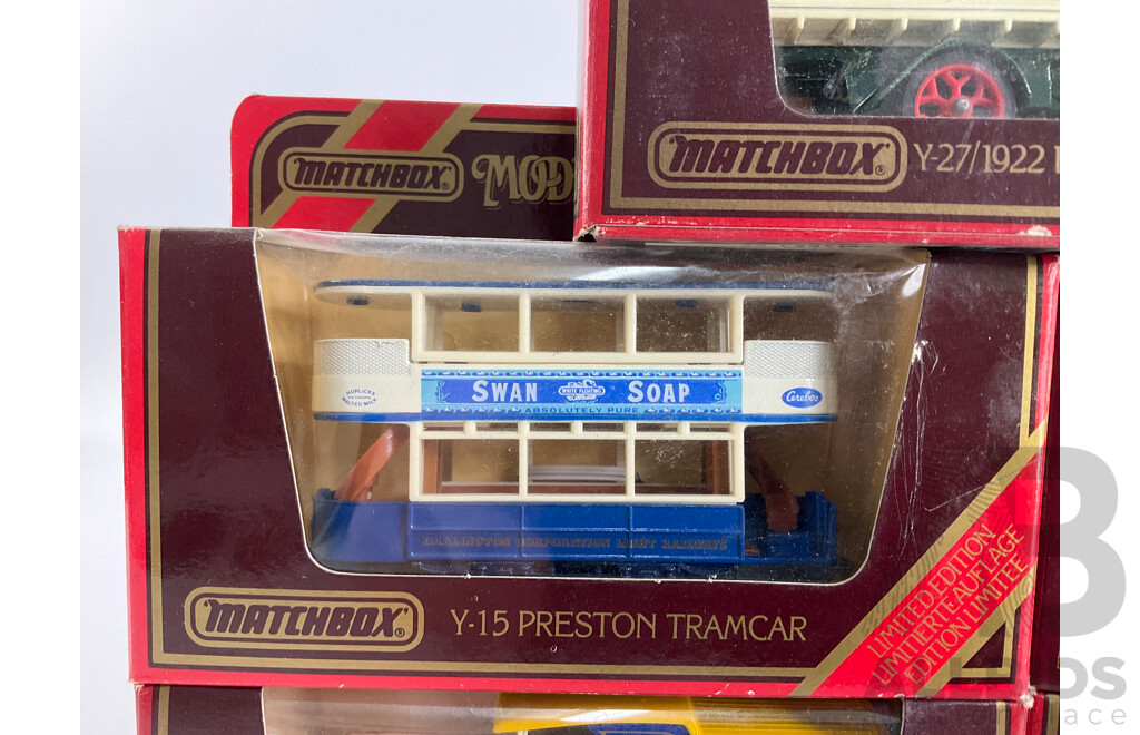 Vintage Matchbox Models of Yesteryear Vehicles Including Unic Taxi, 1918 Atkinson, 1912 Model T, Preston Tramcar, 1922 Foden Steam Lorry