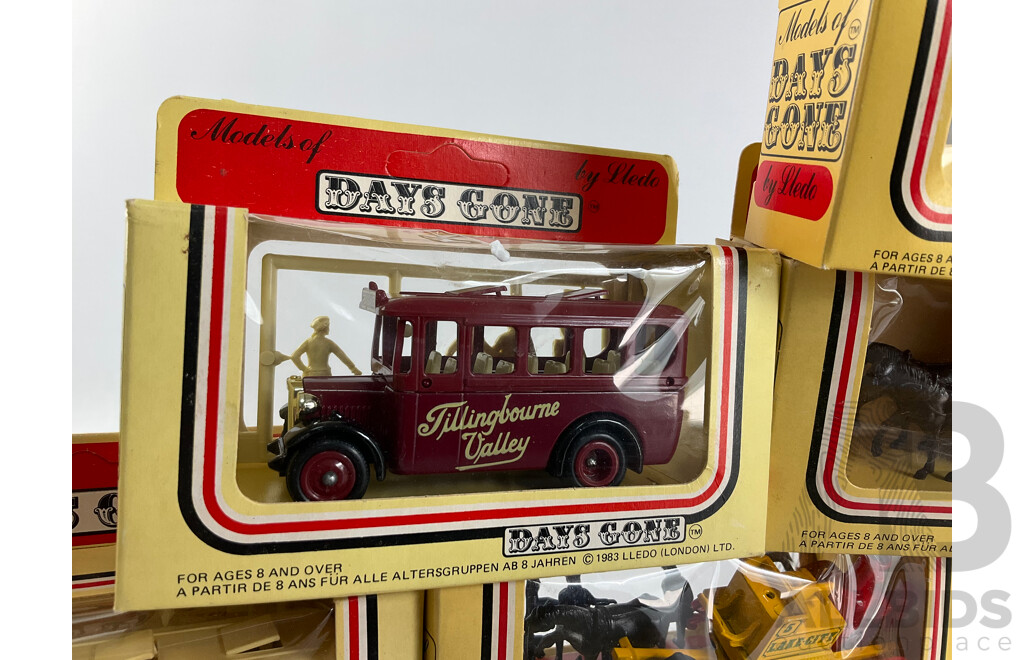 Collection of Lledo Days Gone Diecast Vehicles Including Trucks, Buses and Horse Drawn Carriages