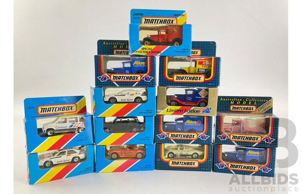 Collection of 1980's-90's Matchbox Vehicles Including London Taxi, Peterbilt Readymix, Audi Quattro, Sauber Group C