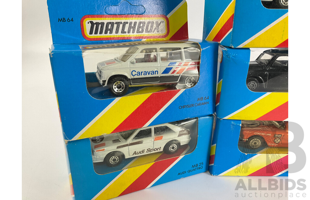 Collection of 1980's-90's Matchbox Vehicles Including London Taxi, Peterbilt Readymix, Audi Quattro, Sauber Group C