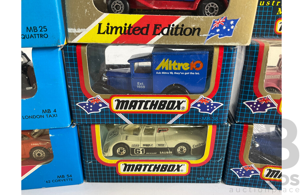 Collection of 1980's-90's Matchbox Vehicles Including London Taxi, Peterbilt Readymix, Audi Quattro, Sauber Group C