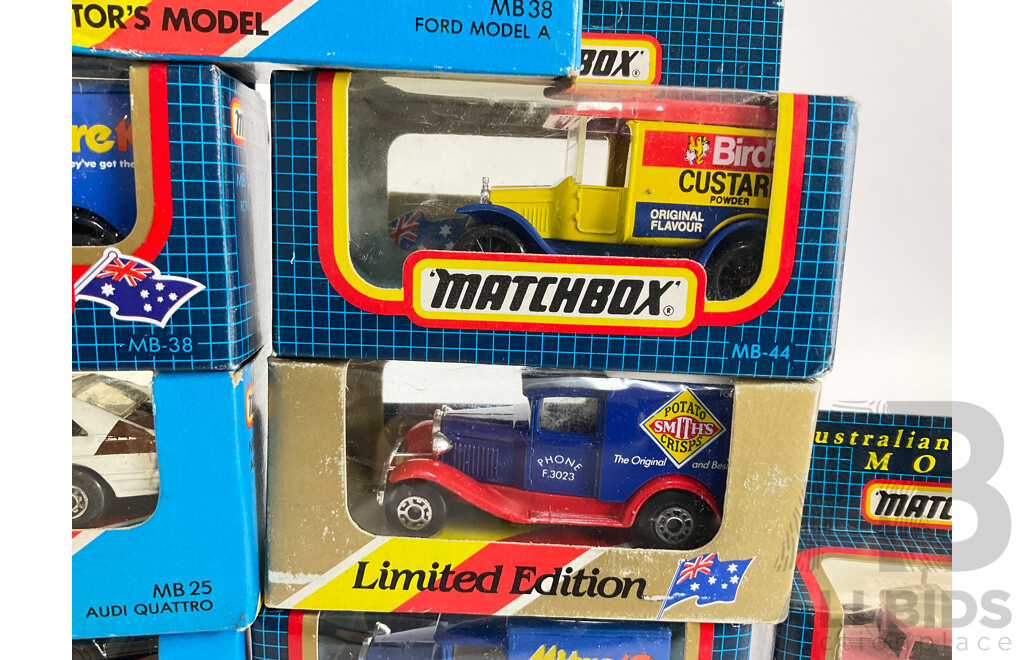 Collection of 1980's-90's Matchbox Vehicles Including London Taxi, Peterbilt Readymix, Audi Quattro, Sauber Group C