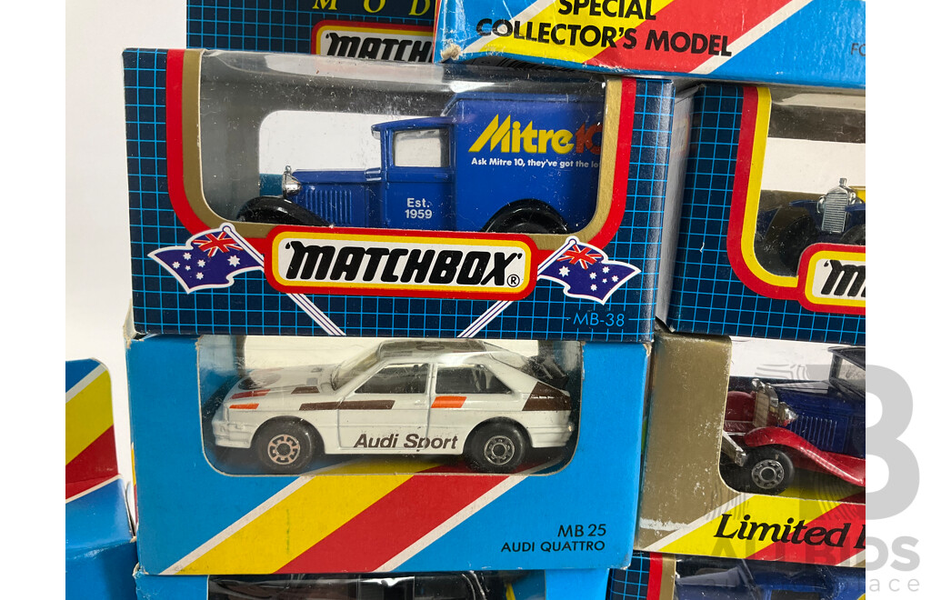Collection of 1980's-90's Matchbox Vehicles Including London Taxi, Peterbilt Readymix, Audi Quattro, Sauber Group C