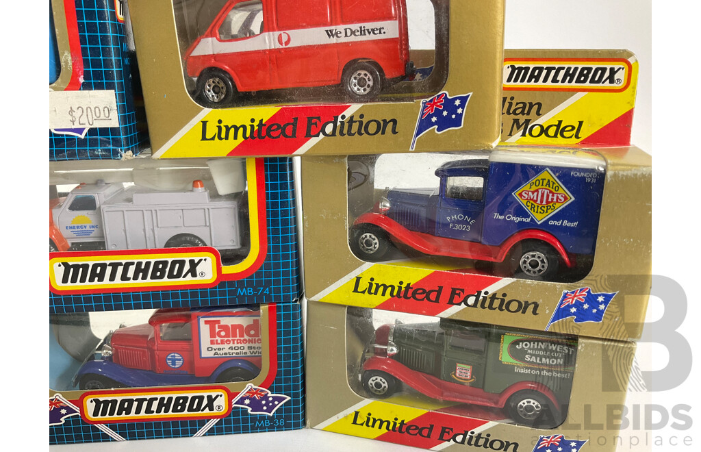 Vintage Matchbox Trucks and Vans Including Ford Transit Australia Post, Ford Model A P.M.G, Tandy, Wagga Easter Rally