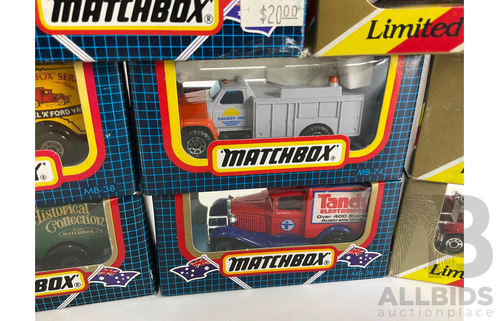 Vintage Matchbox Trucks and Vans Including Ford Transit Australia Post, Ford Model A P.M.G, Tandy, Wagga Easter Rally