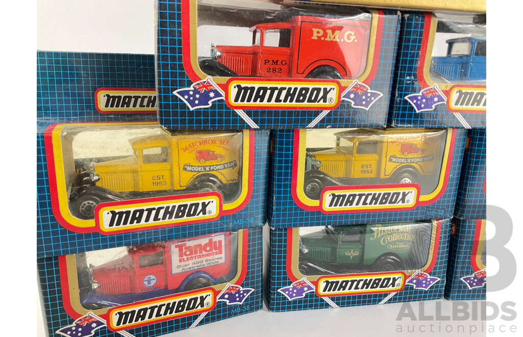Vintage Matchbox Trucks and Vans Including Ford Transit Australia Post, Ford Model A P.M.G, Tandy, Wagga Easter Rally