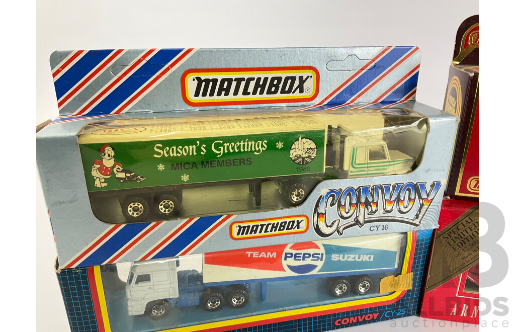 Vintage Matcbox Convoy Scania CY16 Mica Members, DAF CY25 Team Suzuki Pepsi, Models of Yesteryear 1922 Foden Steam Wagon, Arnott's Delivery Vehicles, Aussie Road Rig
