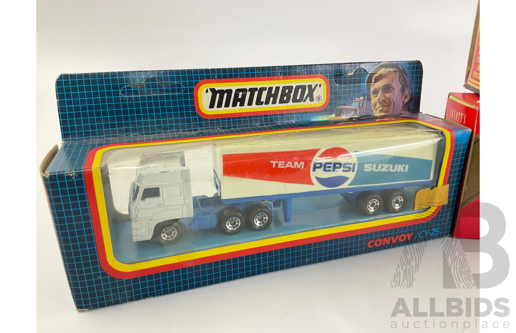 Vintage Matcbox Convoy Scania CY16 Mica Members, DAF CY25 Team Suzuki Pepsi, Models of Yesteryear 1922 Foden Steam Wagon, Arnott's Delivery Vehicles, Aussie Road Rig