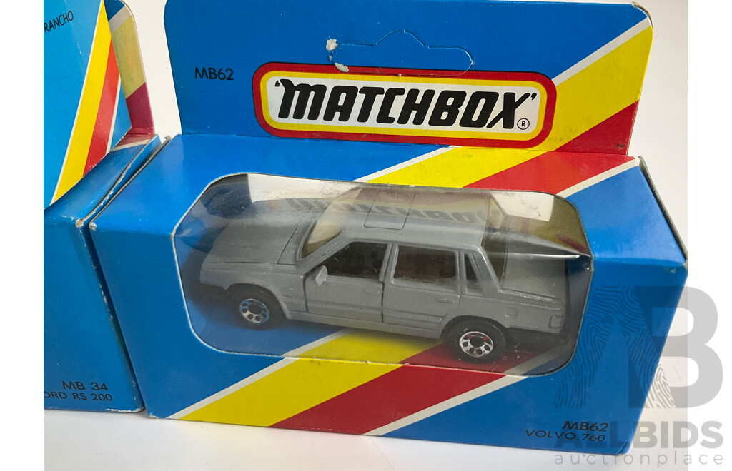 Seven 1980's Matchbox Vehicles Including 1933 Willys, Ford RS 200, Volvo, 760, Jaguar XK-120, Corvette, Sauber Group C