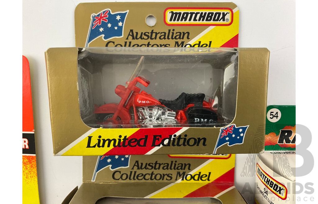Vintage Matchbox Motorcycles and NASCAR Including Days of Thunder Cole Trickle Chevrolet Lumina, Harley Davidson Sportster, P.M.G, Trike