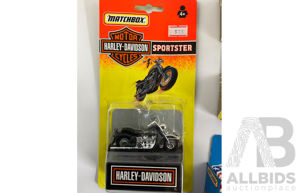Vintage Matchbox Motorcycles and NASCAR Including Days of Thunder Cole Trickle Chevrolet Lumina, Harley Davidson Sportster, P.M.G, Trike