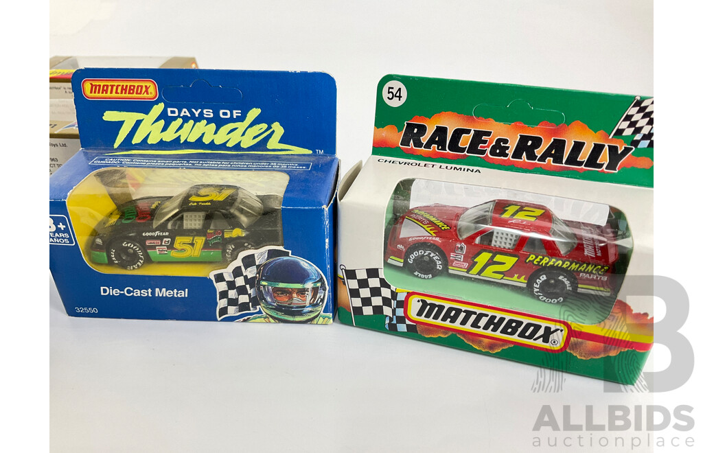 Vintage Matchbox Motorcycles and NASCAR Including Days of Thunder Cole Trickle Chevrolet Lumina, Harley Davidson Sportster, P.M.G, Trike