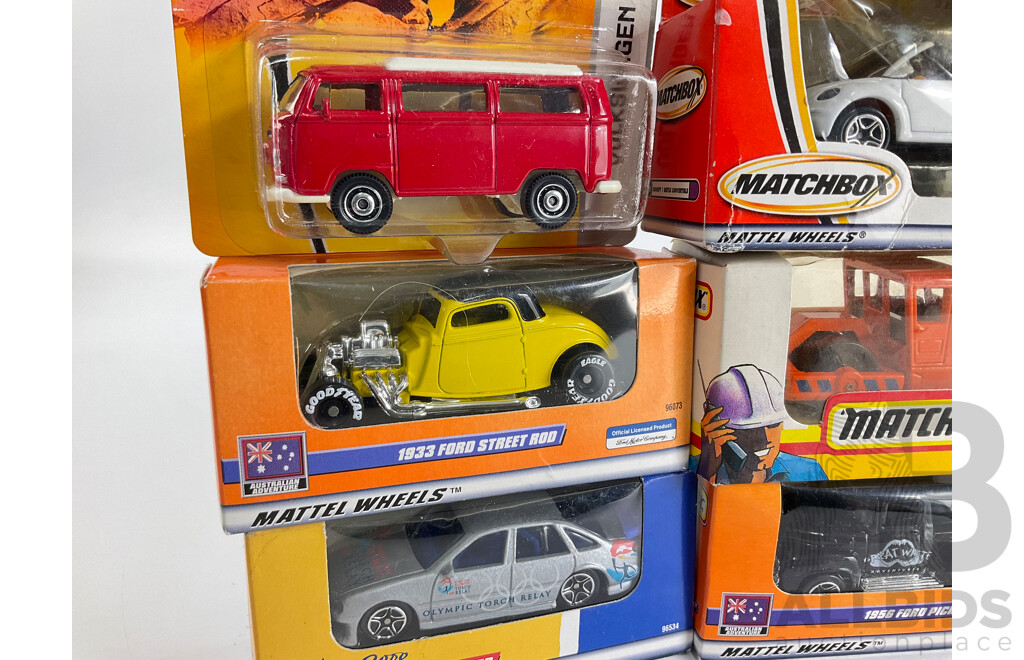 Vintage Matchbox Vehicles Including 1933 Ford Street Rod, Sydney 2000 Torch Relay Cars, 1956 Ford Pick Up, Volkswagen Bus