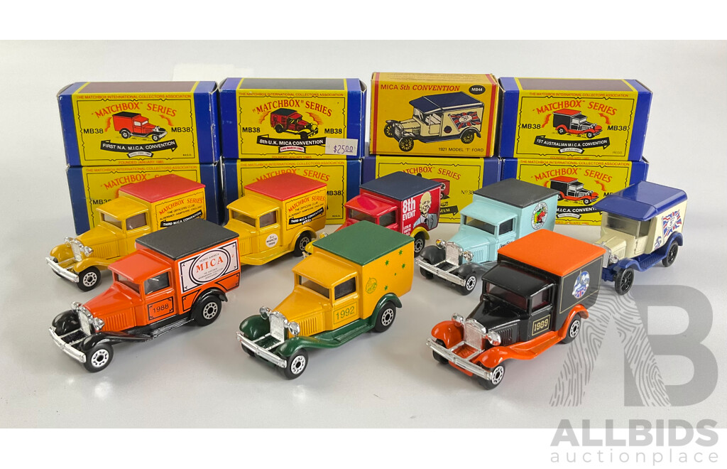 Eight Matchbox Ford Model A Promotional Trucks Including Australia and United Kingdom M.I.C.A Conventions, Chester Toy Museum