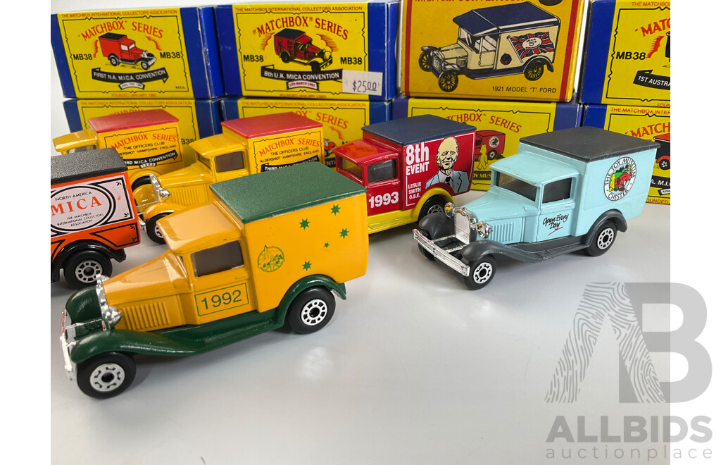 Eight Matchbox Ford Model A Promotional Trucks Including Australia and United Kingdom M.I.C.A Conventions, Chester Toy Museum