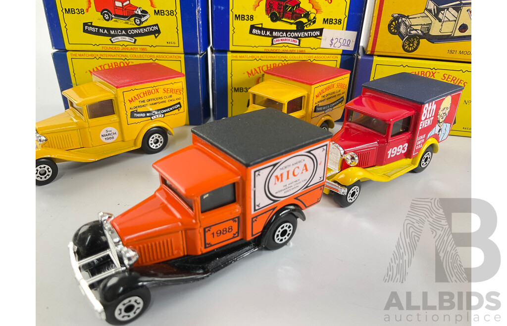 Eight Matchbox Ford Model A Promotional Trucks Including Australia and United Kingdom M.I.C.A Conventions, Chester Toy Museum