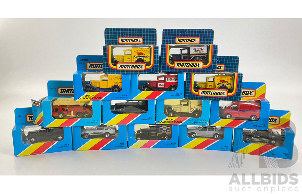 1980's/90's Matchbox Vehicles Including Nissan 300ZX, Renault 11 Turbo, Fire Engine, London Taxi, Ford Transit, Ford Model A