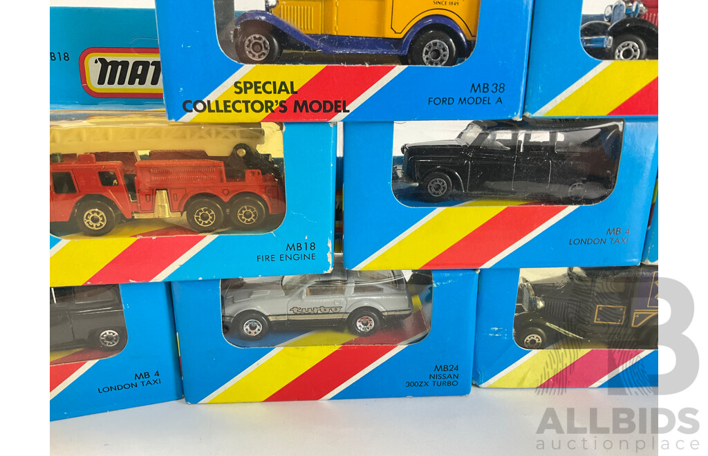 1980's/90's Matchbox Vehicles Including Nissan 300ZX, Renault 11 Turbo, Fire Engine, London Taxi, Ford Transit, Ford Model A