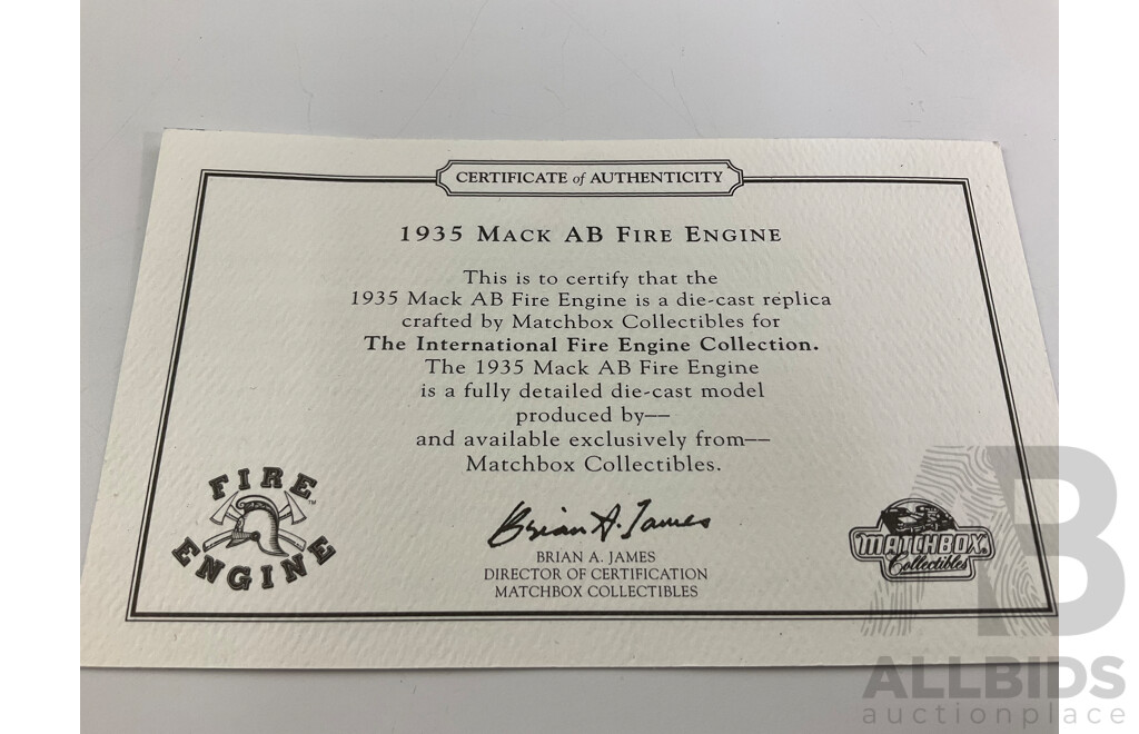 Vintage Matchbox Models of Yesteryear Fire Engine Series Including 1935 Mack AB and 1932 Ford Model AA