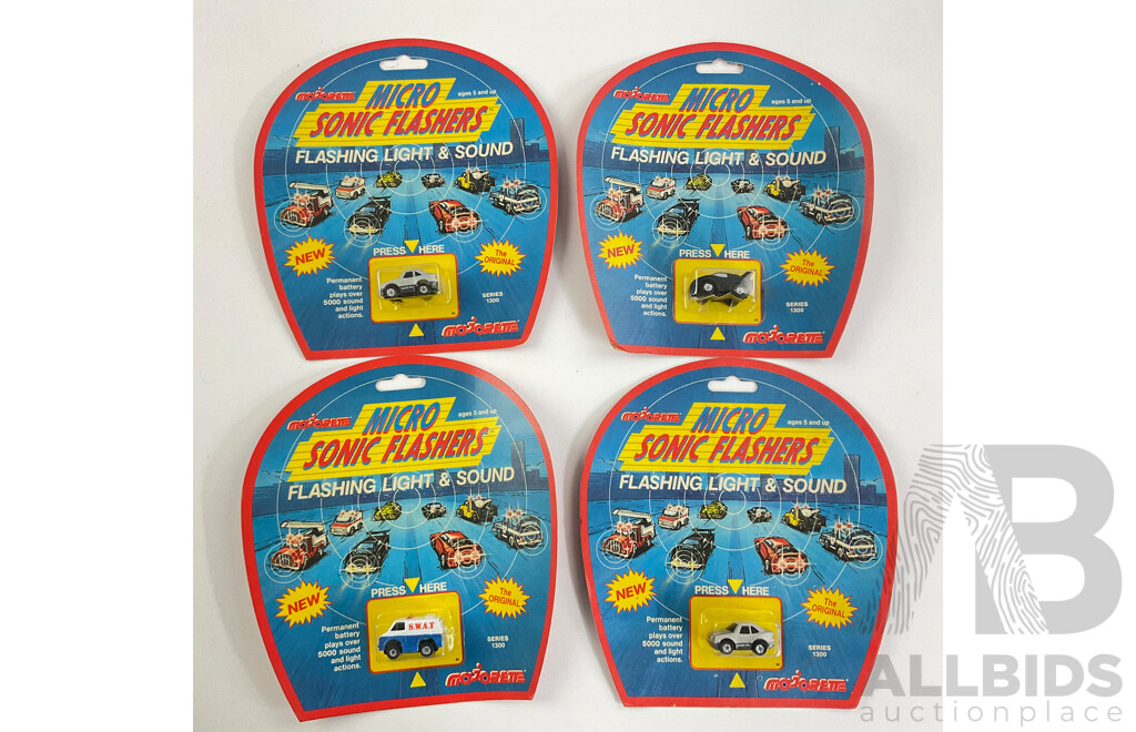 Four Vintage Majorette Micro Sonic Flashers