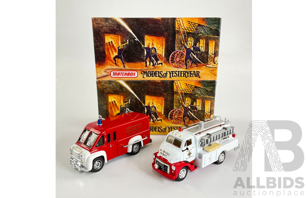 Vintage Matchbox Models of Yesteryear Fire Engine Series Including 1946 Dodge Power Wagon Brush/Field Truck and Dodge Route Van