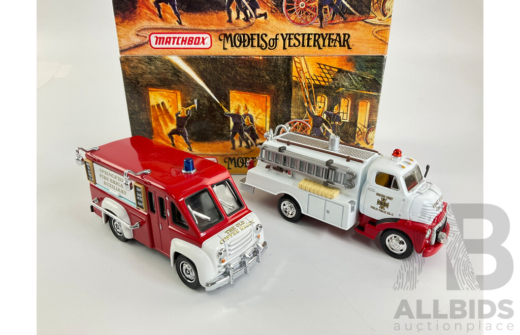 Vintage Matchbox Models of Yesteryear Fire Engine Series Including 1946 Dodge Power Wagon Brush/Field Truck and Dodge Route Van