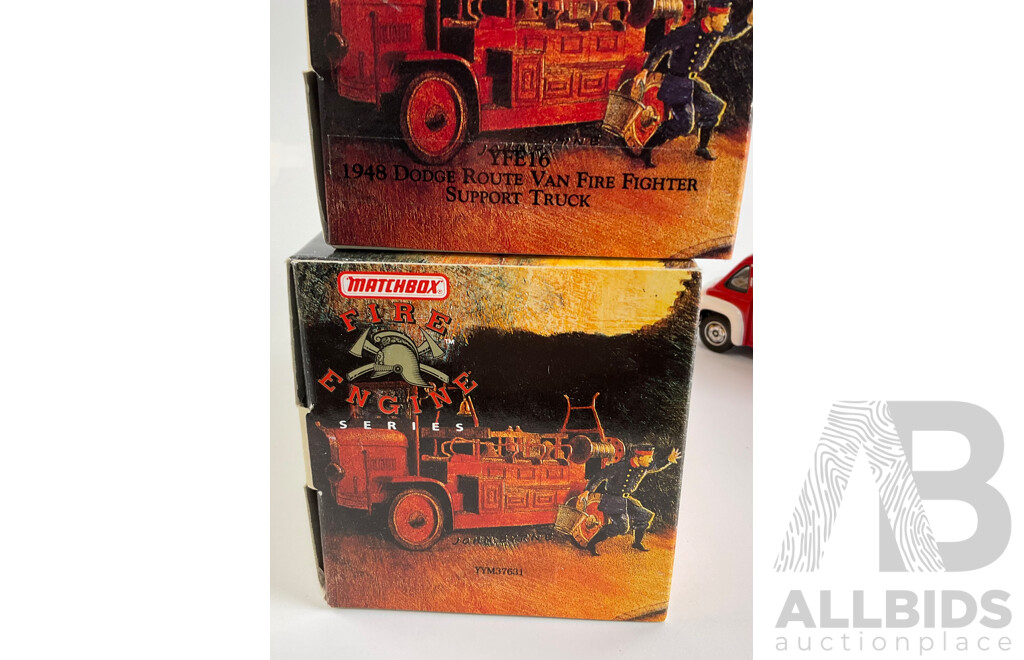 Vintage Matchbox Models of Yesteryear Fire Engine Series Including 1946 Dodge Power Wagon Brush/Field Truck and Dodge Route Van